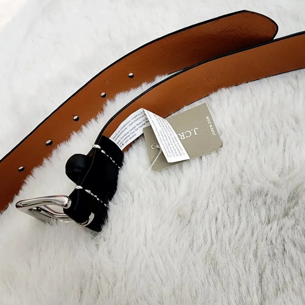 J.Crew Men's NEW Black Italian Leather Dress Belt Round Buckle Size 42